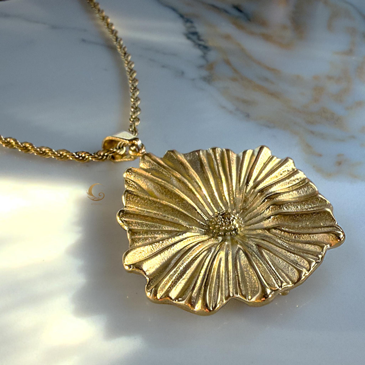 Gold Flower Pendant Necklace – Rose, Lily, Poppy or Ginkgo