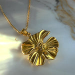 Gold Flower Pendant Necklace – Rose, Lily, Poppy or Ginkgo