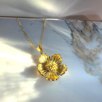 Gold Flower Pendant Necklace – Rose, Lily, Poppy or Ginkgo