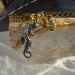 Cuban Chain Necklace with Seahorse, Fish and Crystal Ring Charms