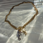 Cuban Chain Necklace with Seahorse, Fish and Crystal Ring Charms