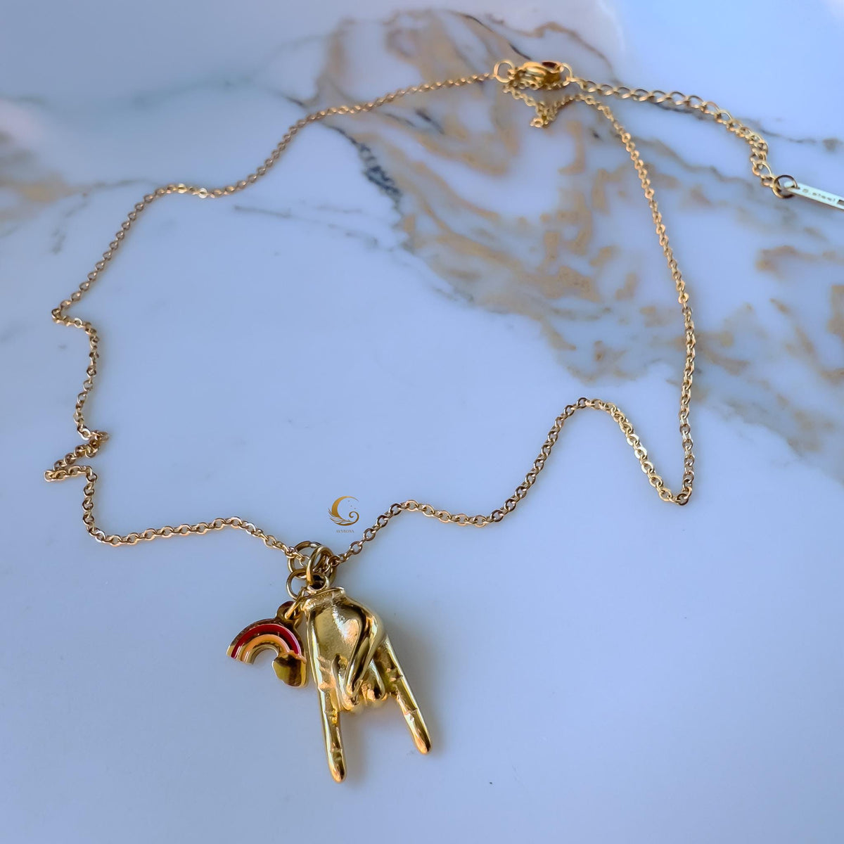 I Love You Sign Language and Rainbow Charm Necklace