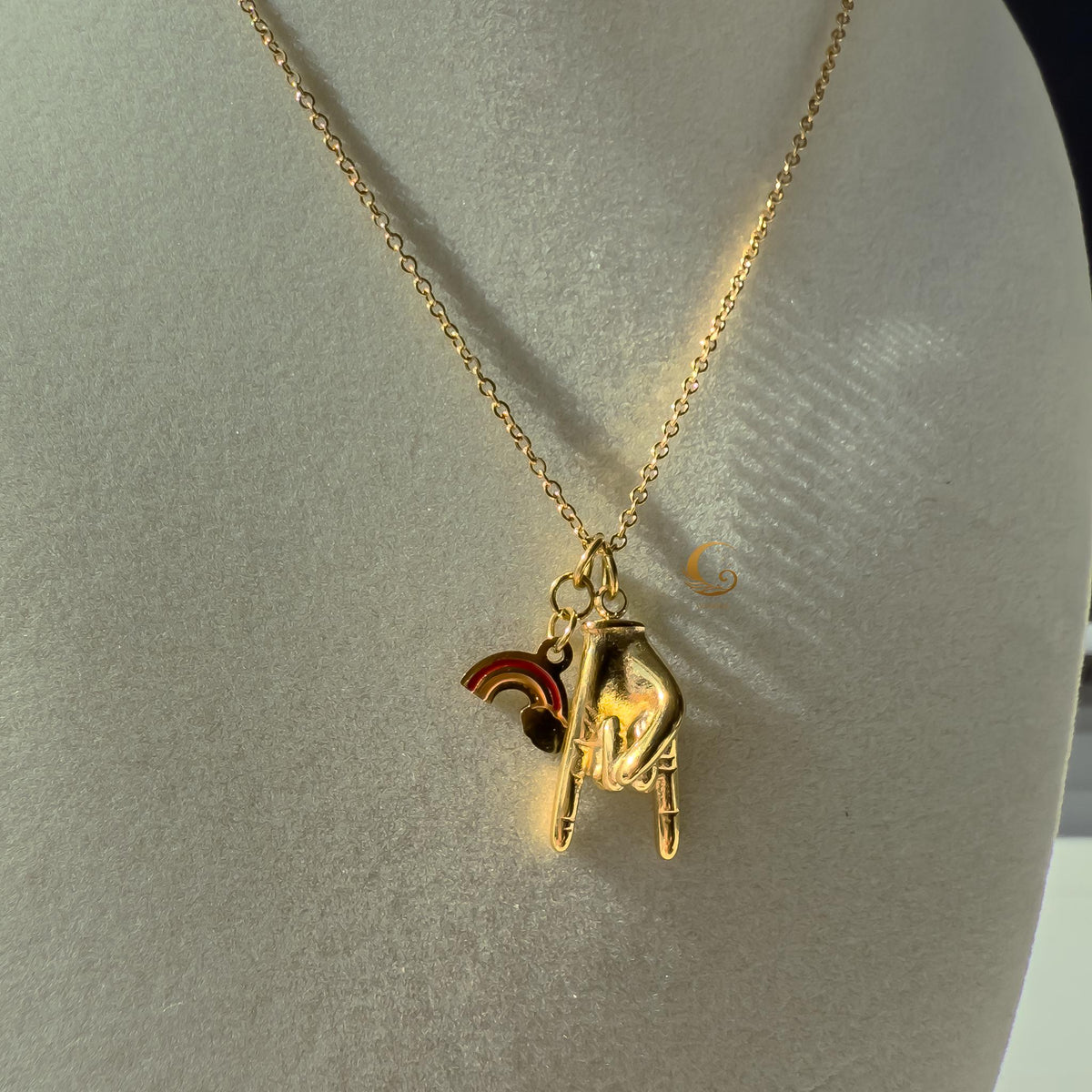 I Love You Sign Language and Rainbow Charm Necklace