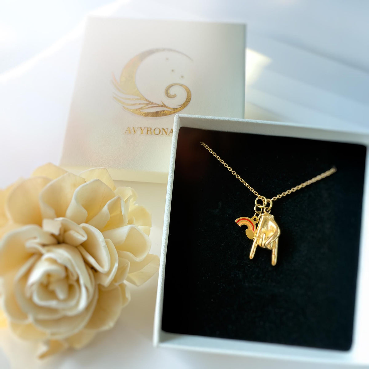 I Love You Sign Language and Rainbow Charm Necklace