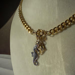 Cuban Chain Necklace with Seahorse, Fish and Crystal Ring Charms