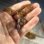 Cuban Chain Necklace with Seahorse, Fish and Crystal Ring Charms