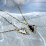 Gold Enamel Heart Necklace with Black or White Flower