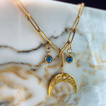 Celestial Moon Charm Necklace with Blue Zirconia