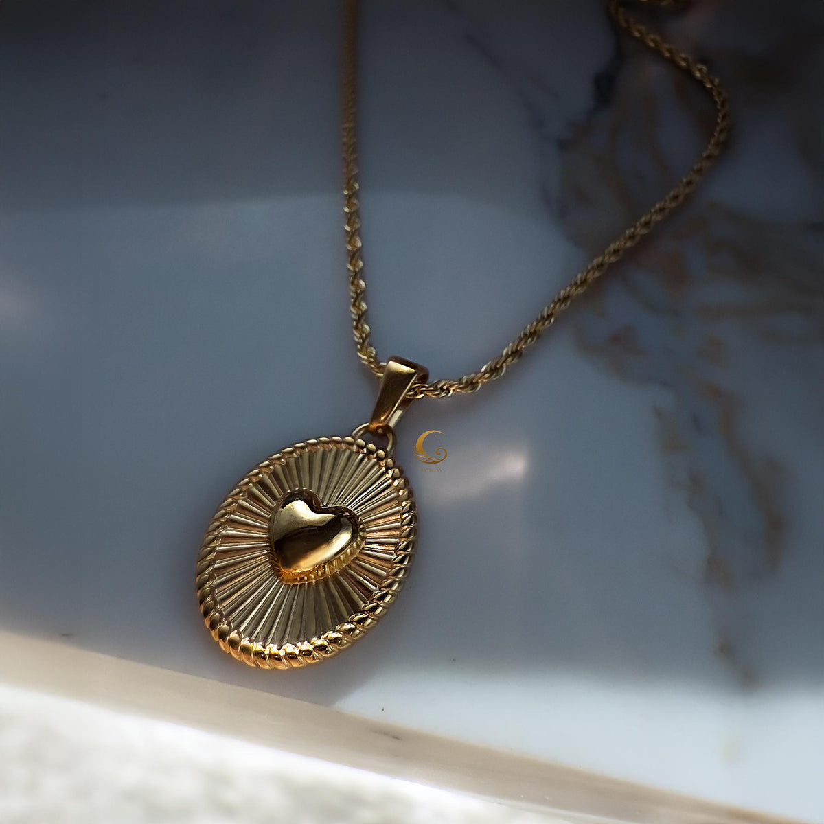 Sunburst 3D Heart Medallion Necklace
