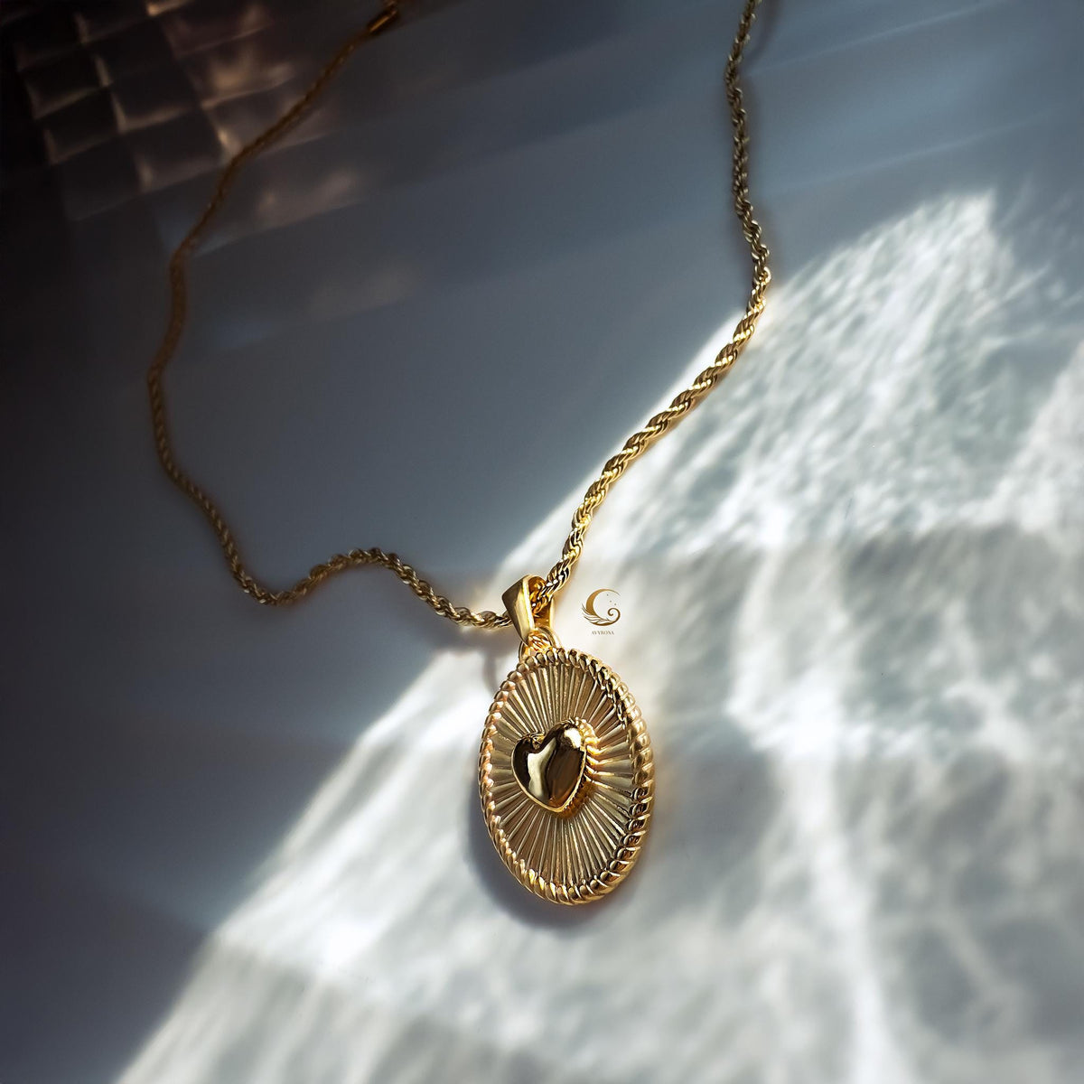 Sunburst 3D Heart Medallion Necklace