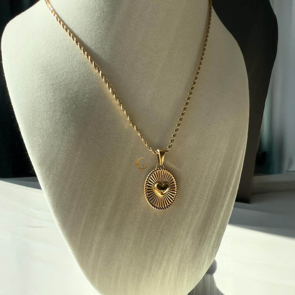 Sunburst 3D Heart Medallion Necklace
