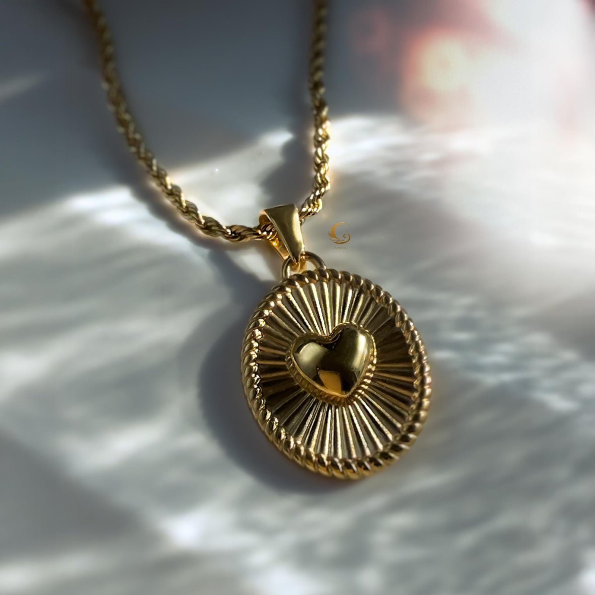 Sunburst 3D Heart Medallion Necklace