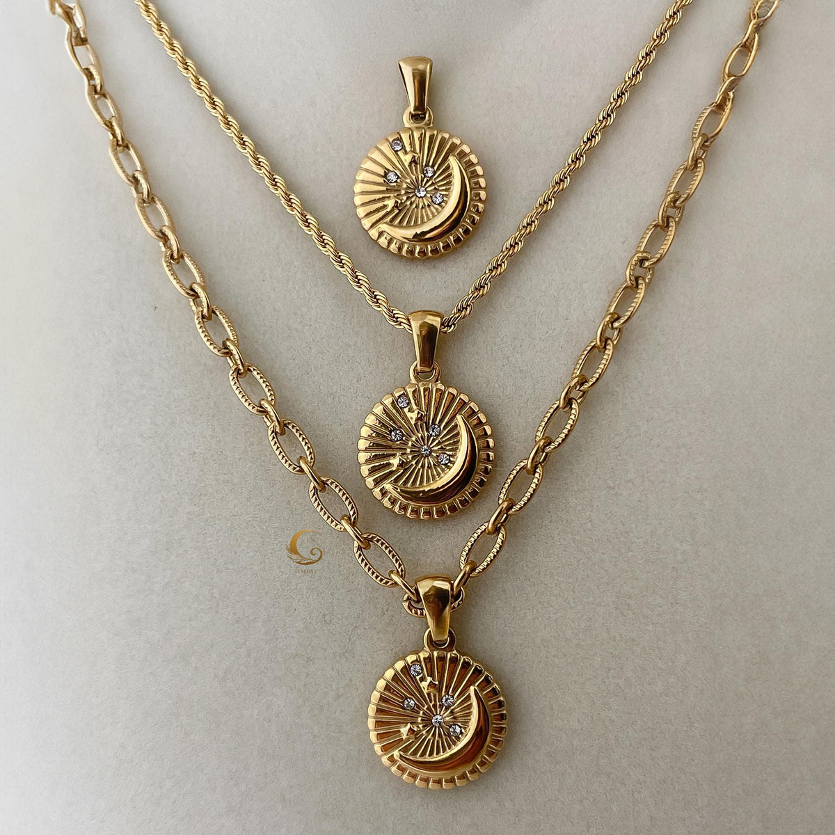 Moonlight Glow Crescent Moon Necklace with Crystals