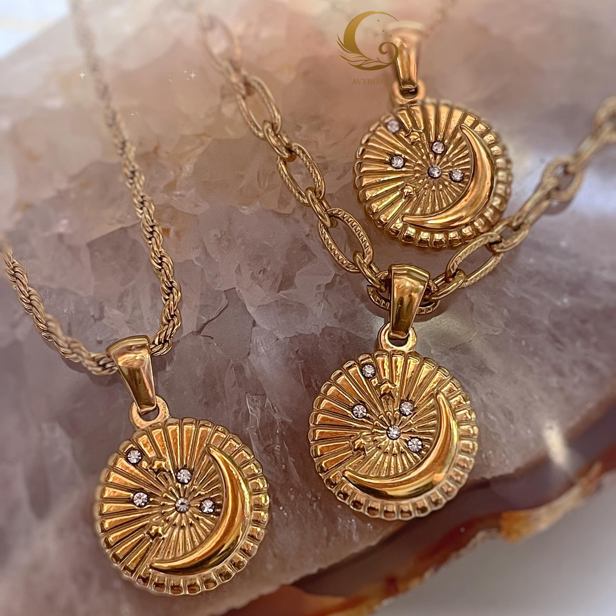 Moonlight Glow Crescent Moon Necklace with Crystals
