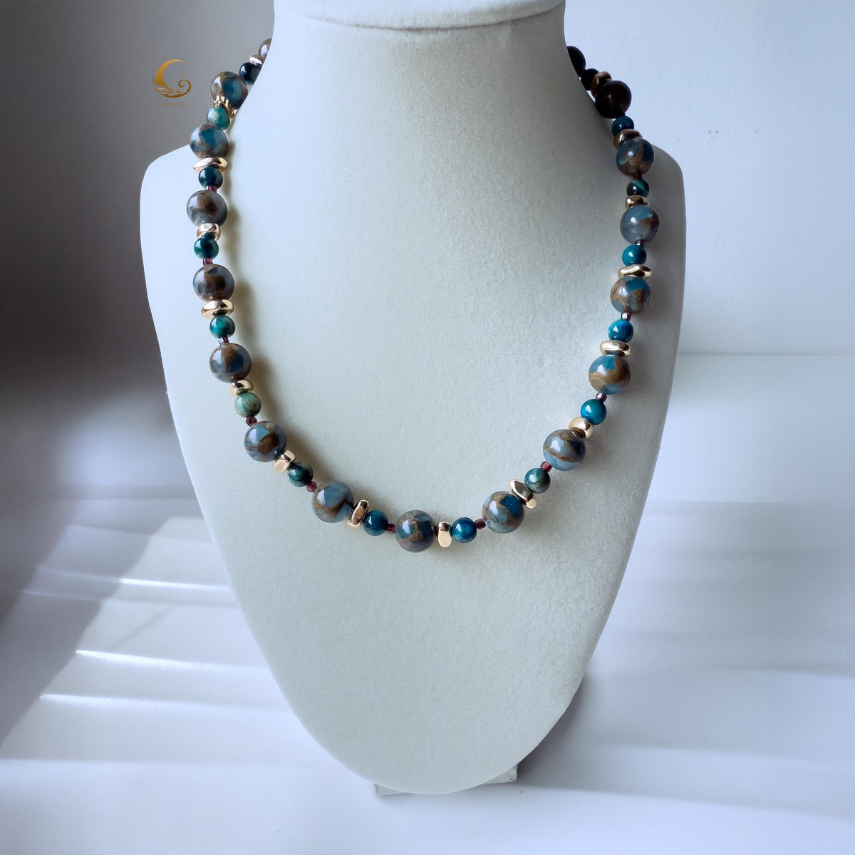Earthy Aqua and Turquoise Beaded Choker Necklace