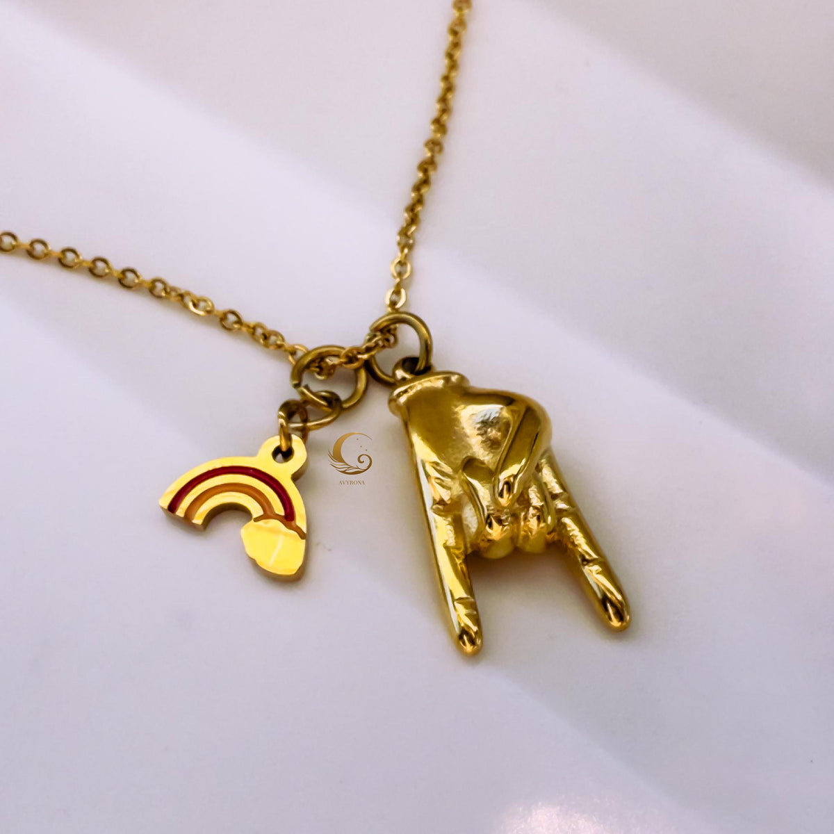 I Love You Sign Language and Rainbow Charm Necklace