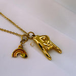 I Love You Sign Language and Rainbow Charm Necklace