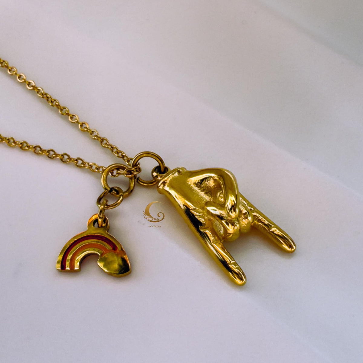 I Love You Sign Language and Rainbow Charm Necklace