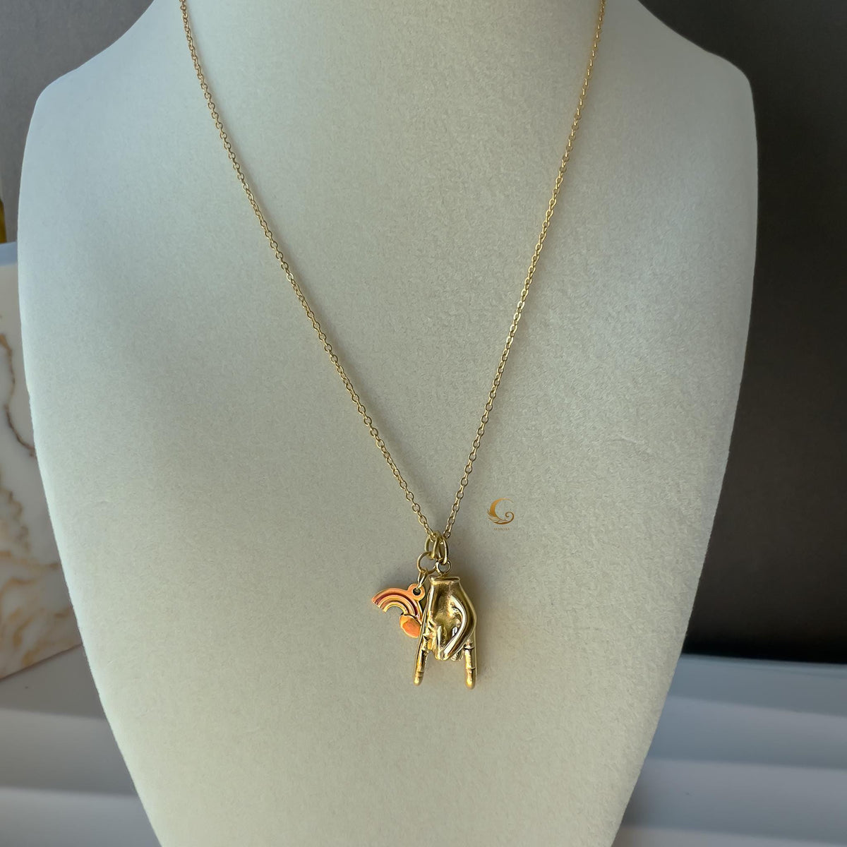 I Love You Sign Language and Rainbow Charm Necklace