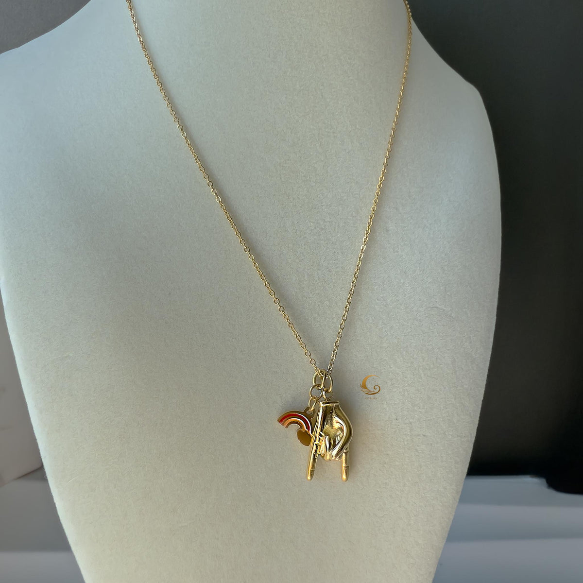 I Love You Sign Language and Rainbow Charm Necklace