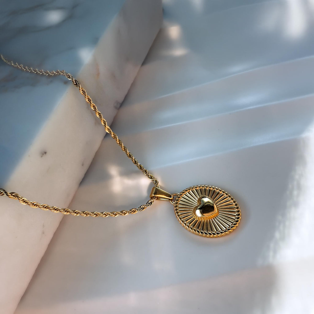 Sunburst 3D Heart Medallion Necklace