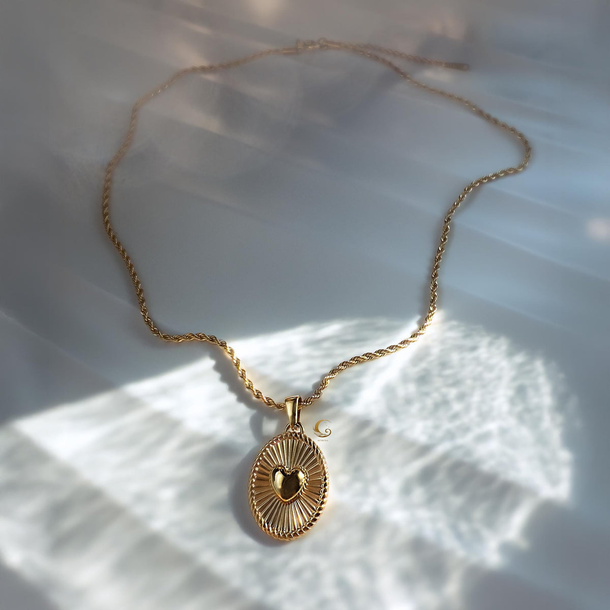Sunburst 3D Heart Medallion Necklace