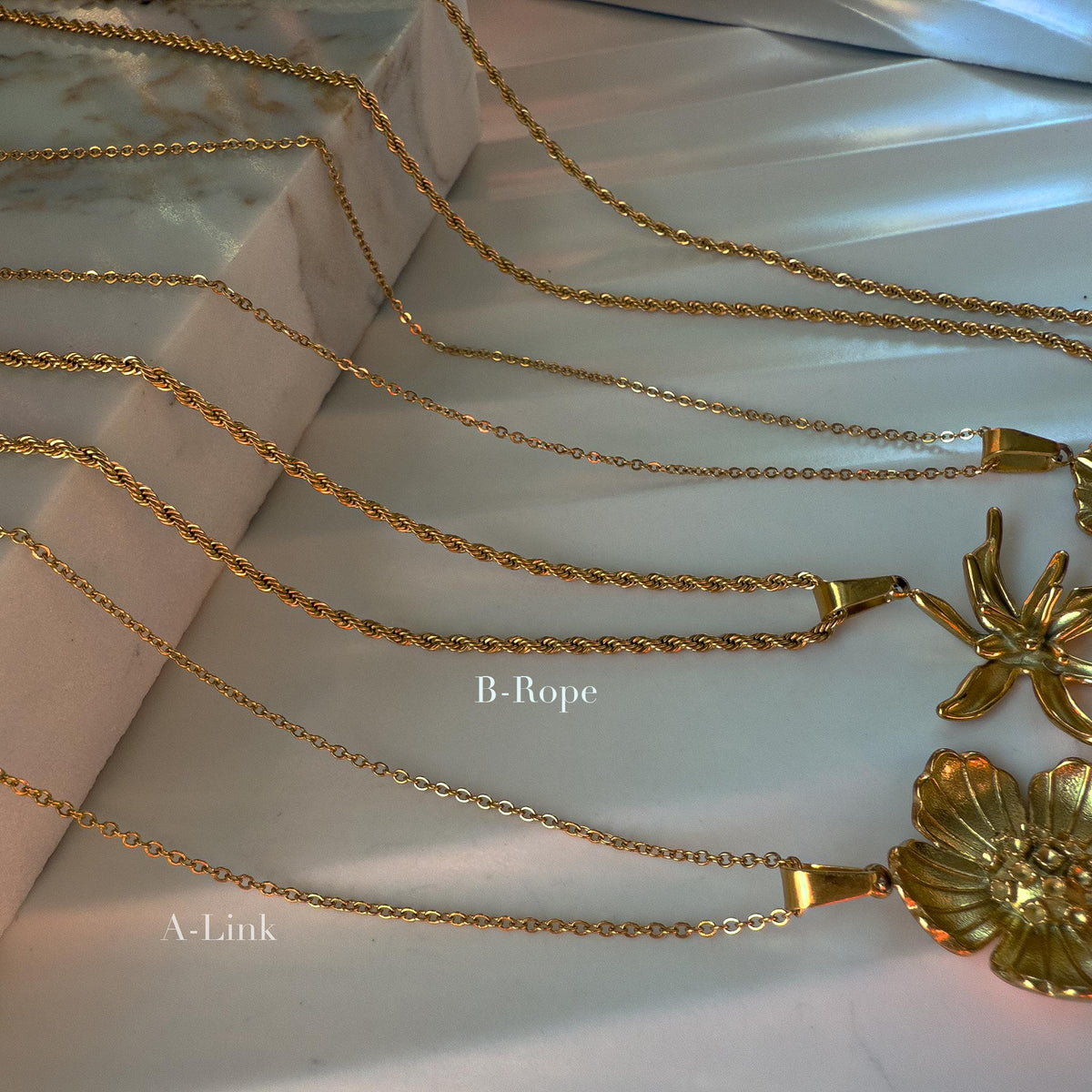 Gold Flower Pendant Necklace – Rose, Lily, Poppy or Ginkgo