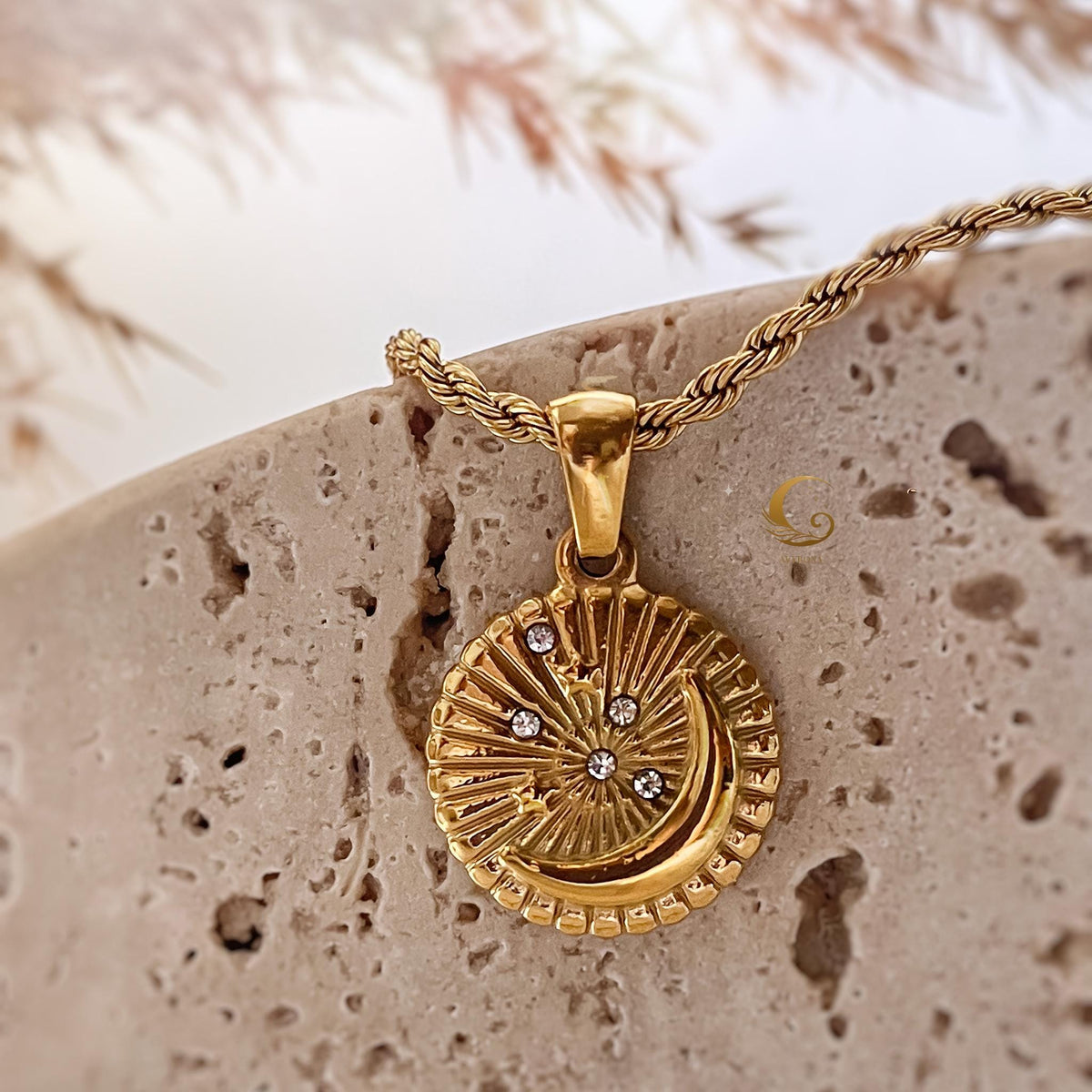 Moonlight Glow Crescent Moon Necklace with Crystals