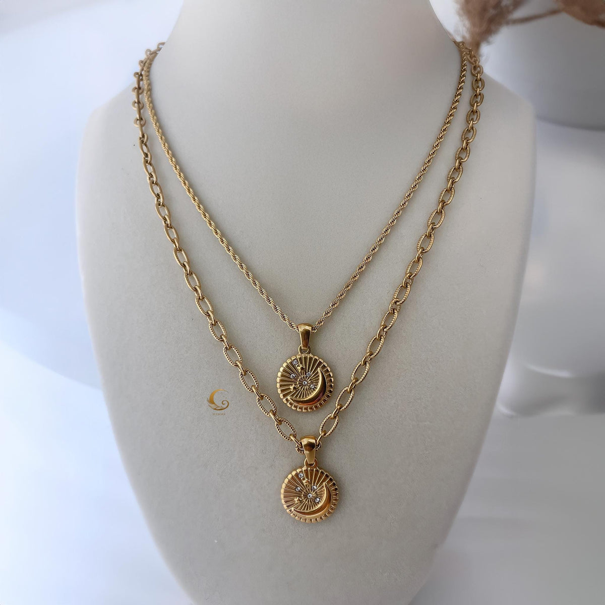 Moonlight Glow Crescent Moon Necklace with Crystals