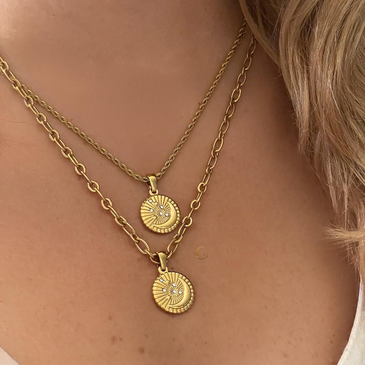Moonlight Glow Crescent Moon Necklace with Crystals