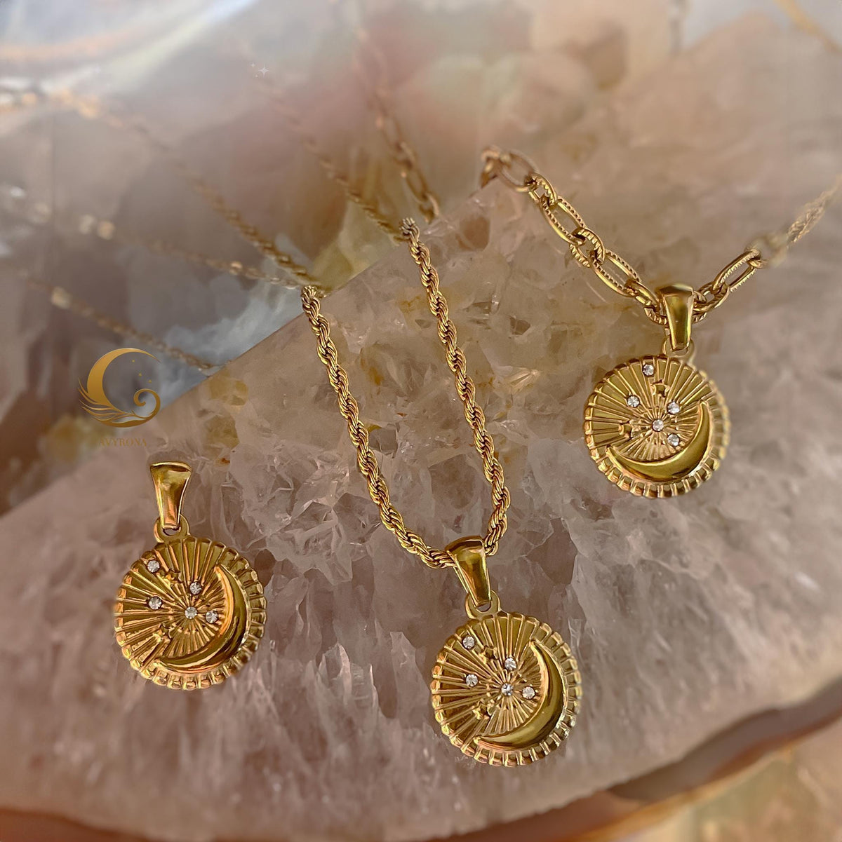 Moonlight Glow Crescent Moon Necklace with Crystals