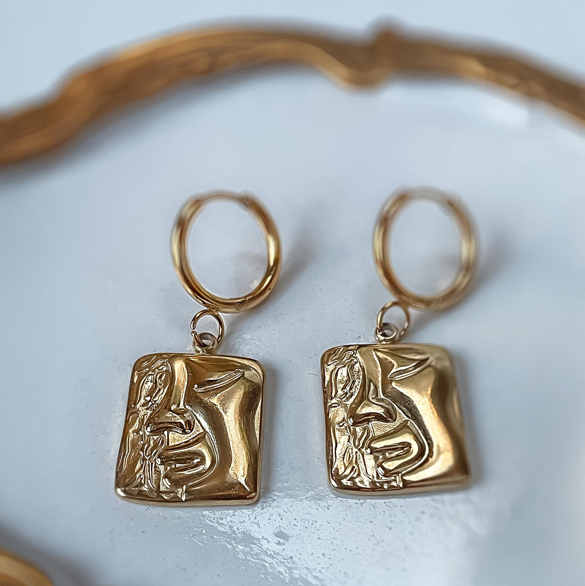 Abstract Gold Face Earrings