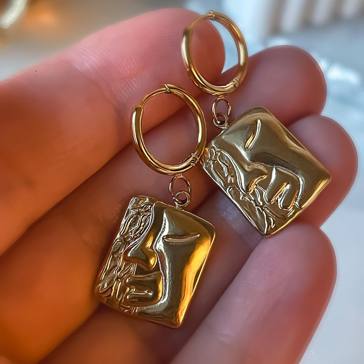 Abstract Gold Face Earrings
