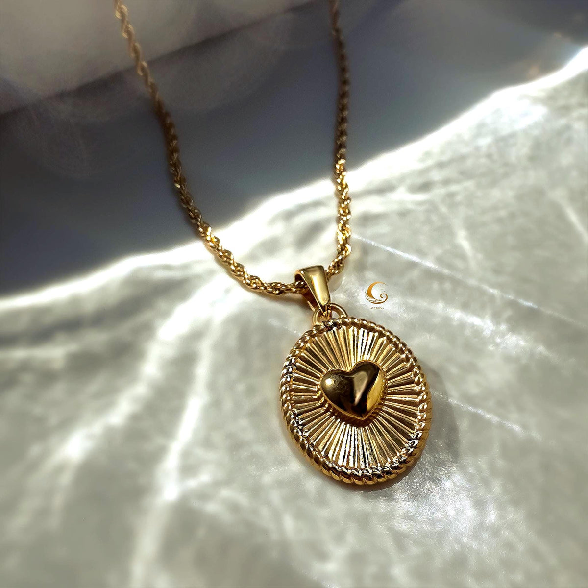 Sunburst 3D Heart Medallion Necklace