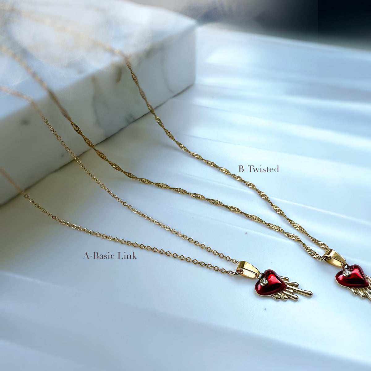 Red Enamel Heart Necklace with Cubic Zirconia