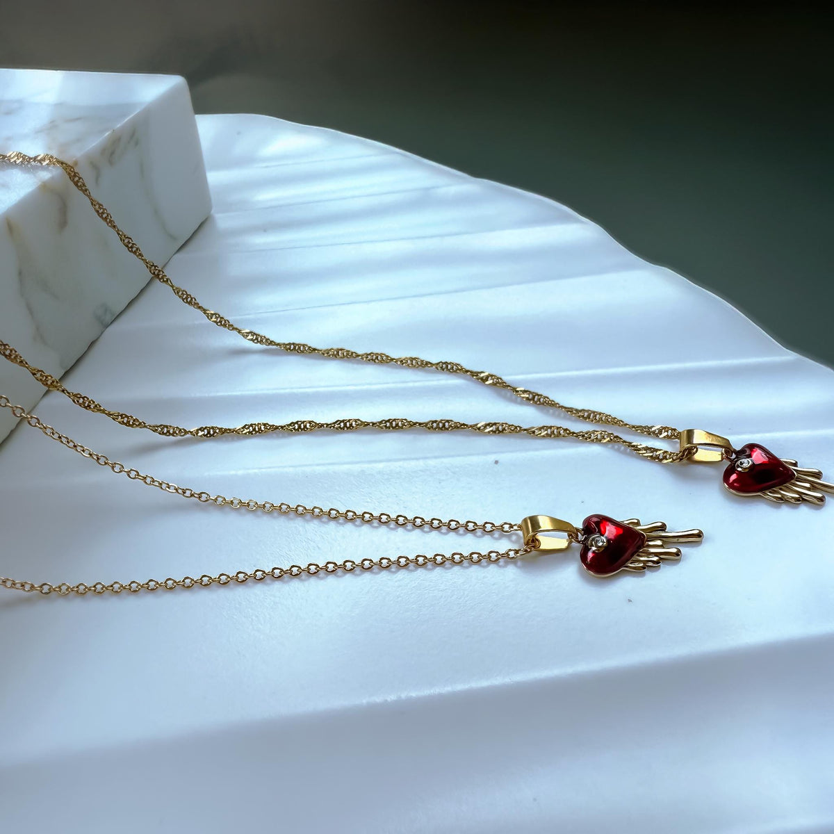 Red Enamel Heart Necklace with Cubic Zirconia