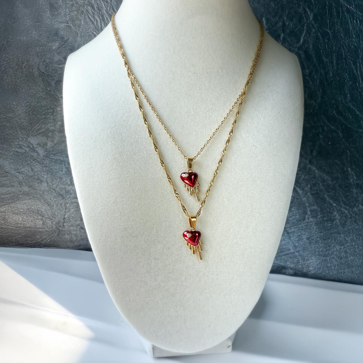 Red Enamel Heart Necklace with Cubic Zirconia