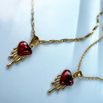 Red Enamel Heart Necklace with Cubic Zirconia