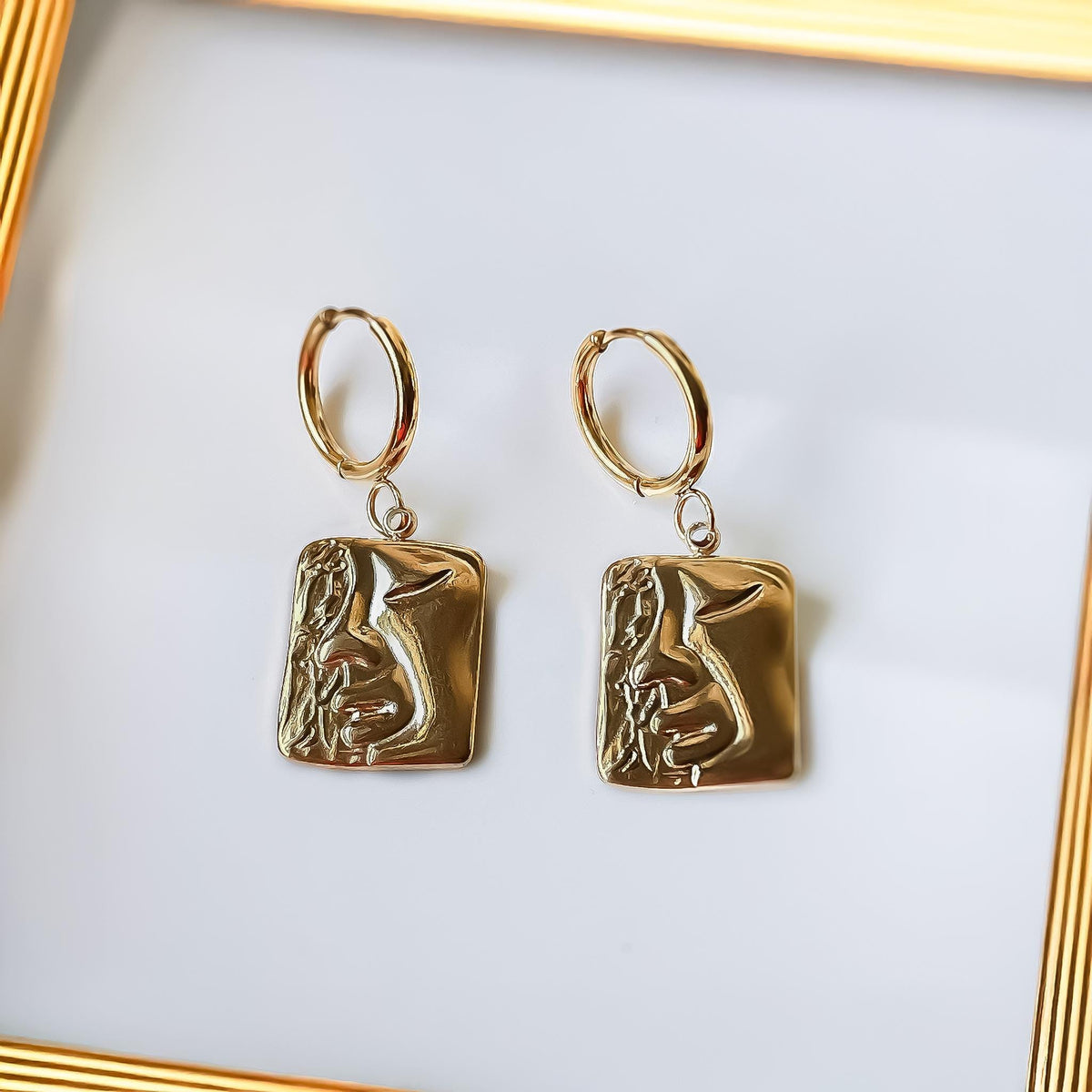 Abstract Gold Face Earrings