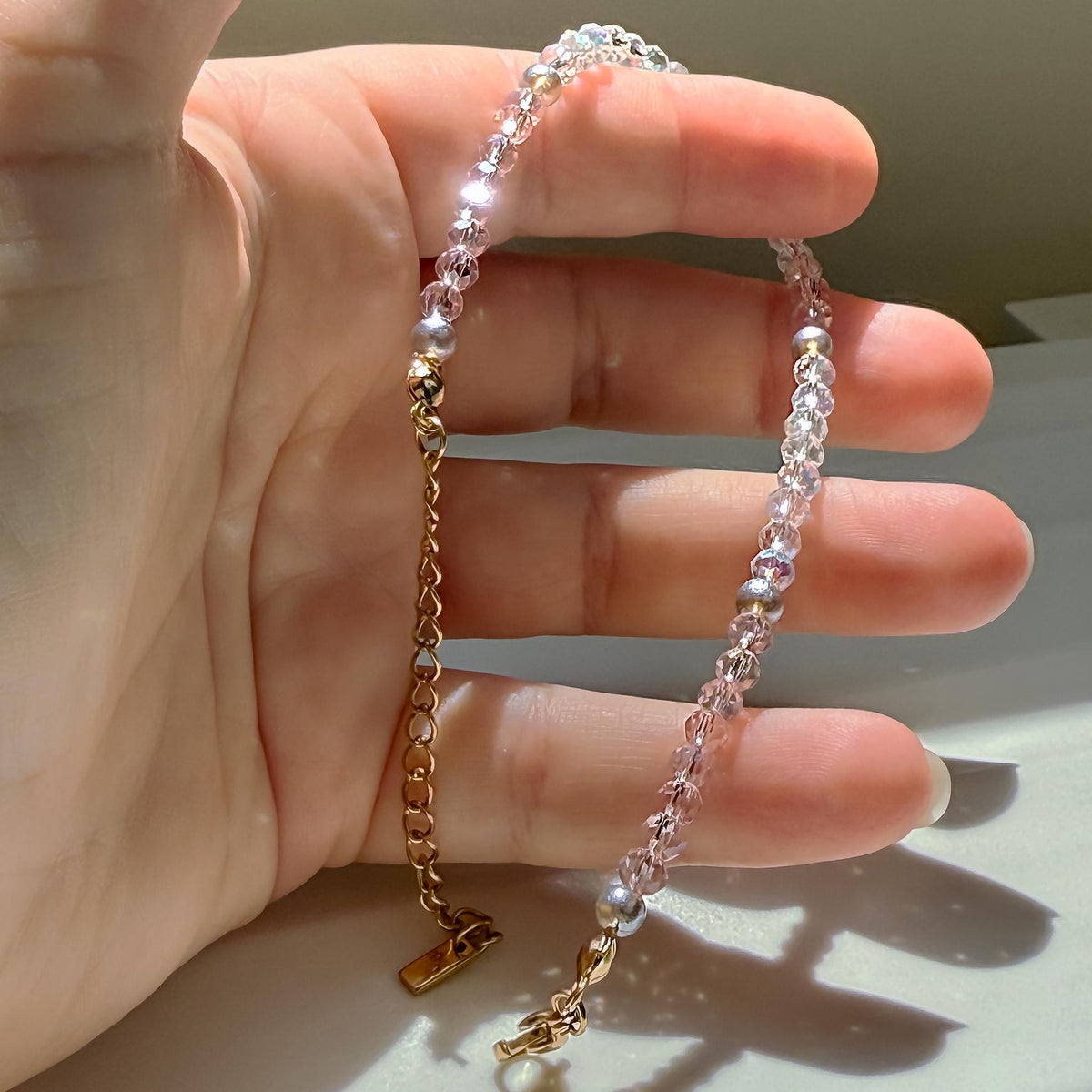 Pink Crystal Beaded Bracelet
