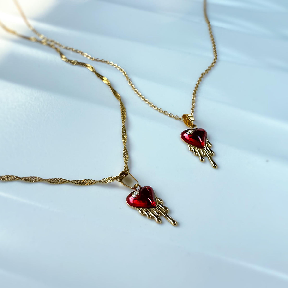 Red Enamel Heart Necklace with Cubic Zirconia