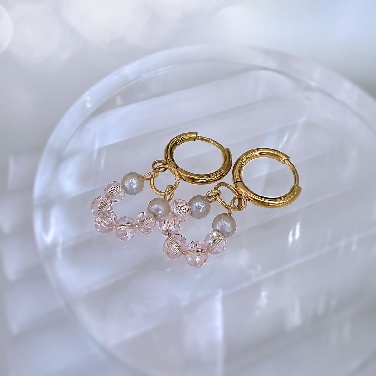 Pink Crystal Huggie Hoop Earrings