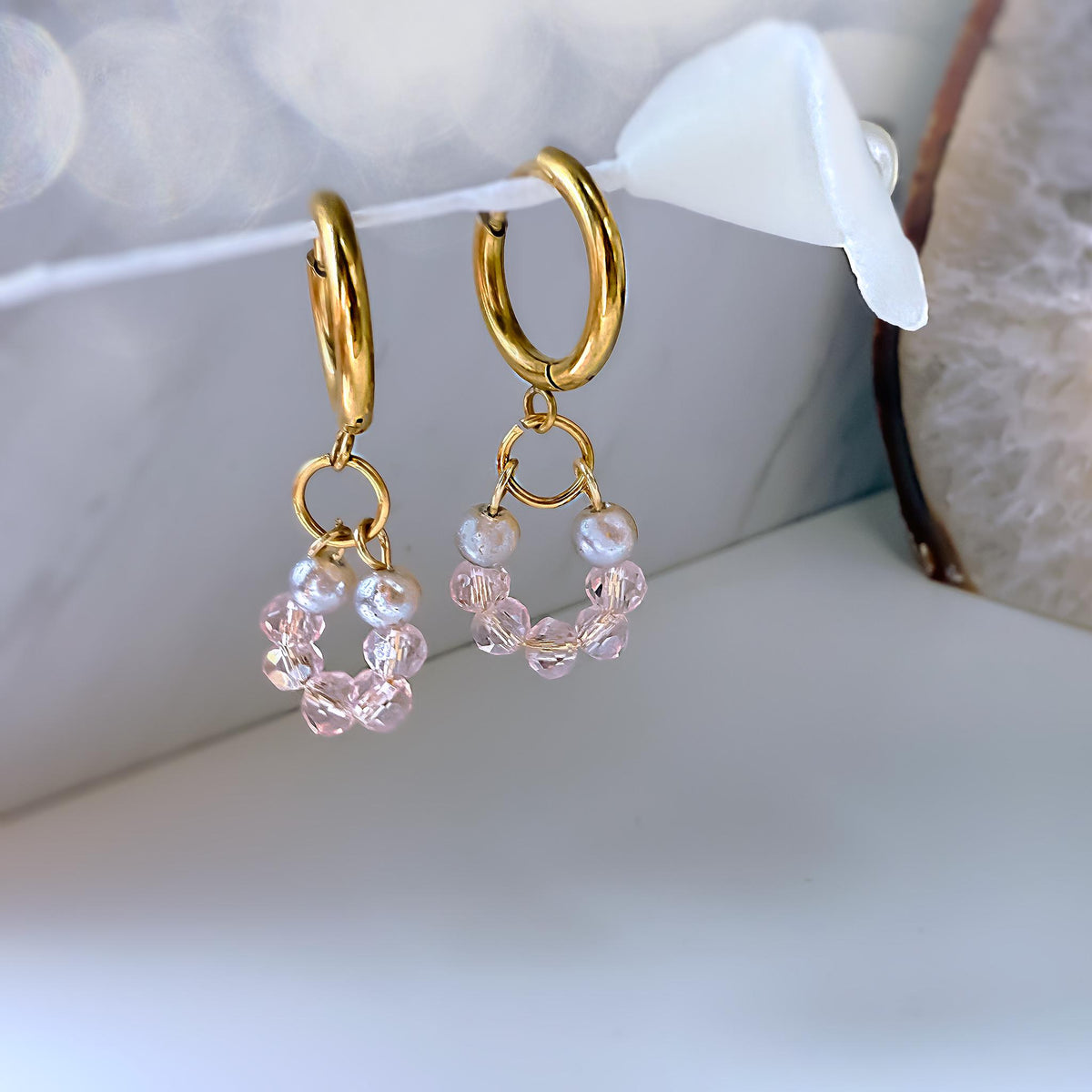Pink Crystal Huggie Hoop Earrings