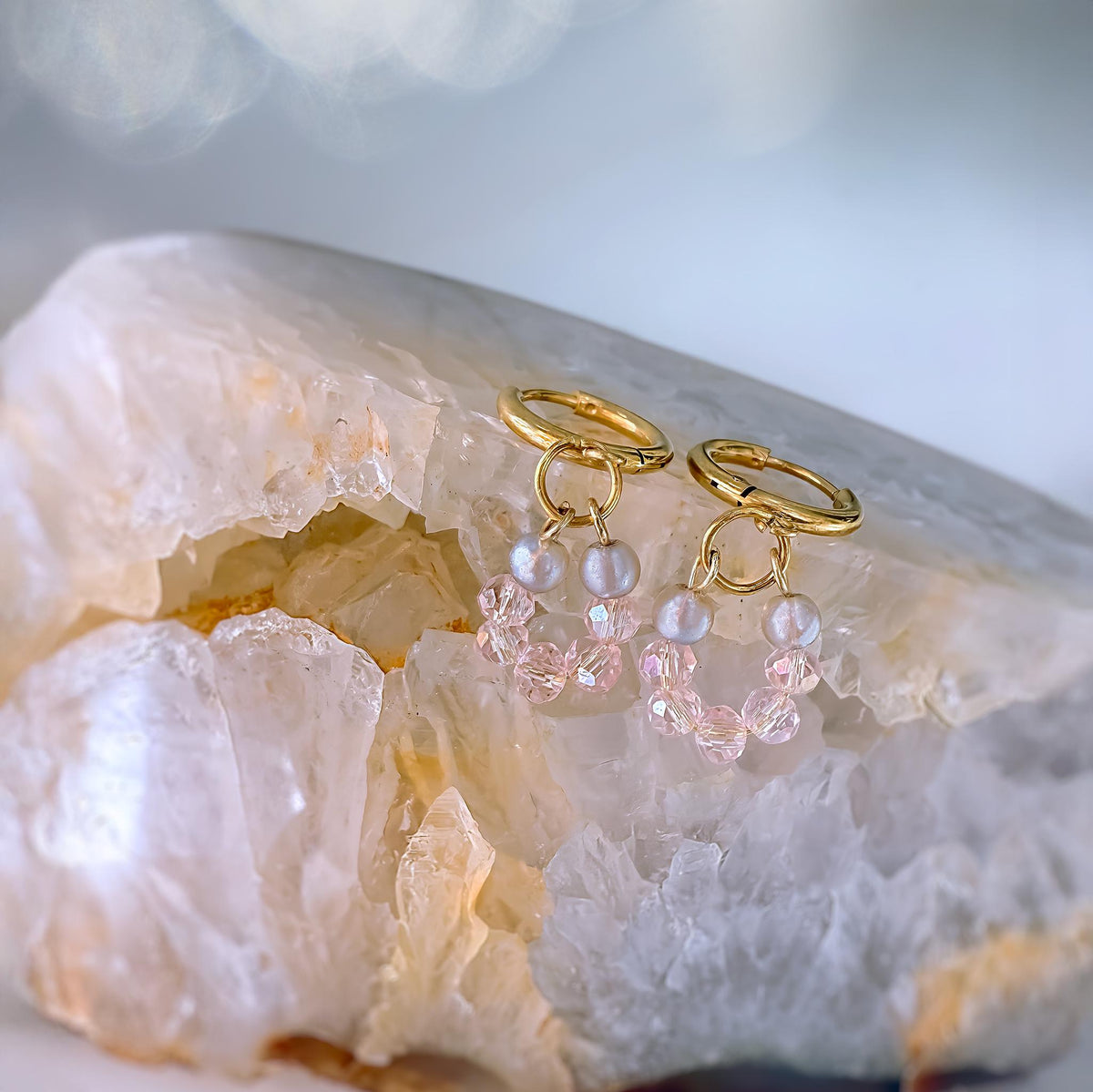 Pink Crystal Huggie Hoop Earrings