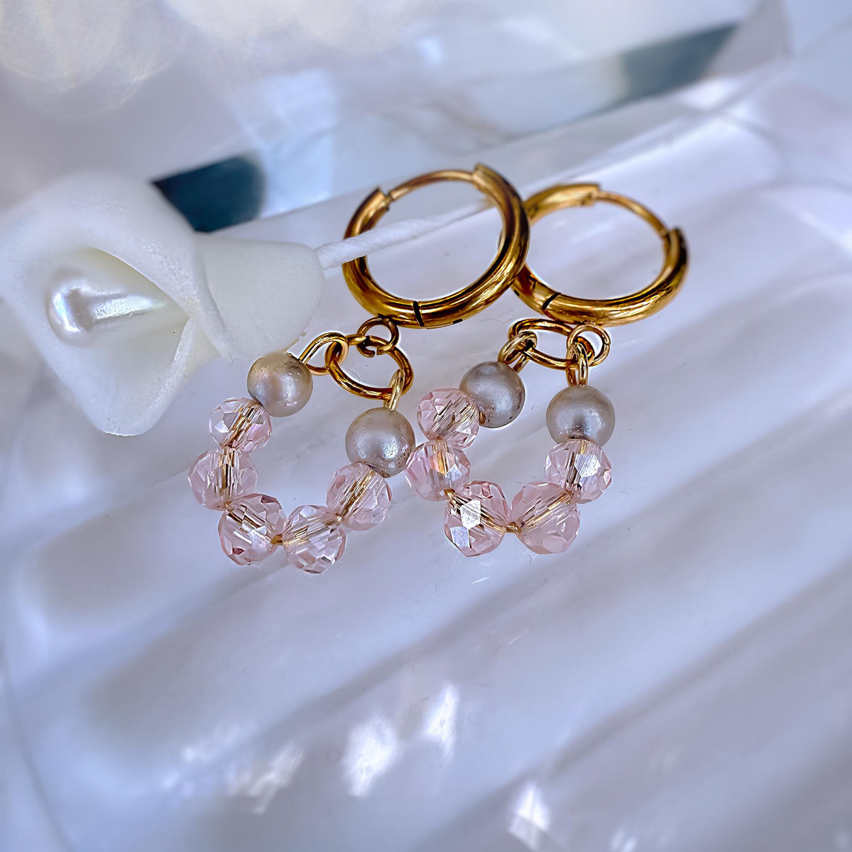 Pink Crystal Huggie Hoop Earrings