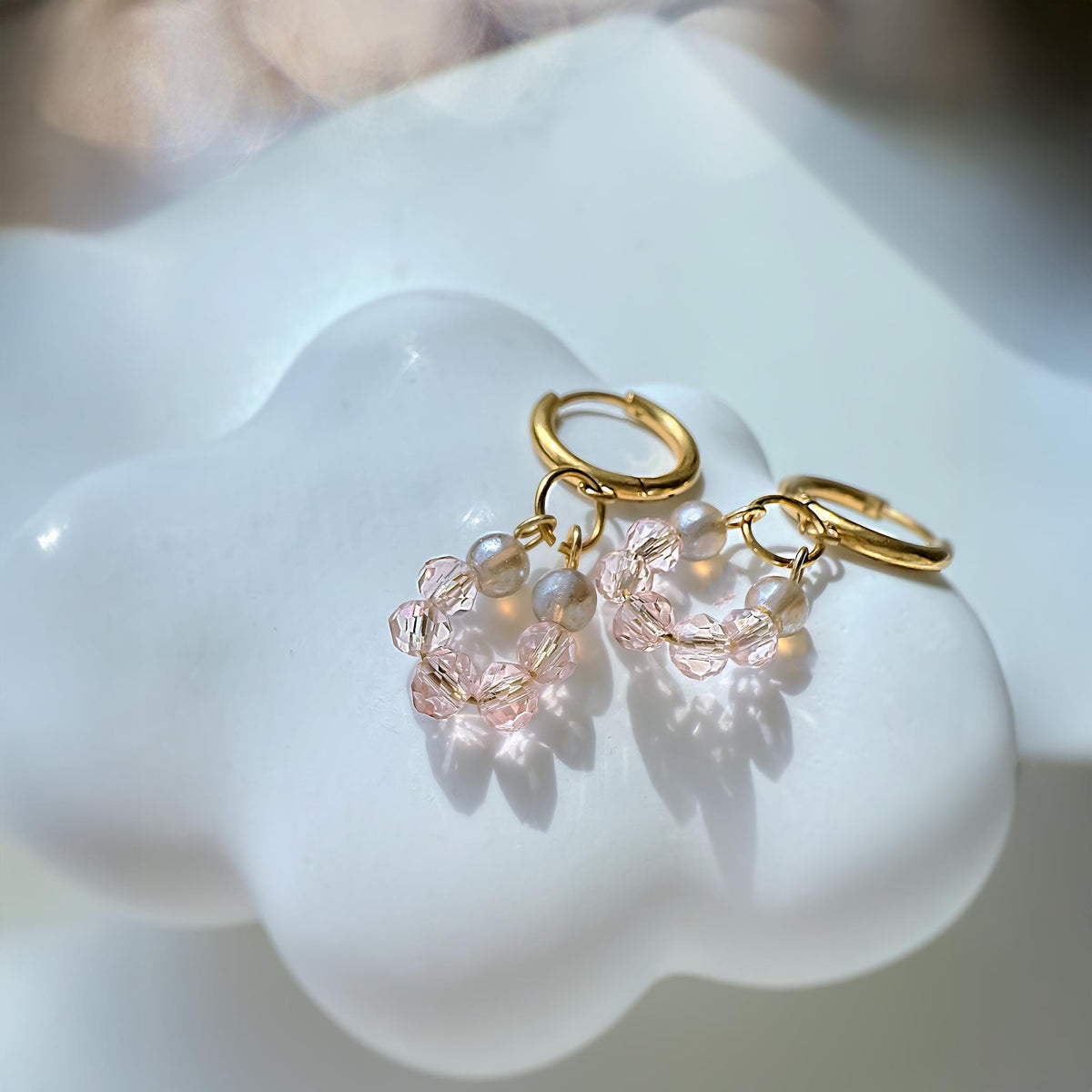 Pink Crystal Huggie Hoop Earrings