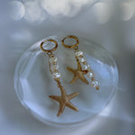 Starfish and Pearl Mismatched Hoop Earrings