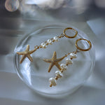 Starfish and Pearl Mismatched Hoop Earrings