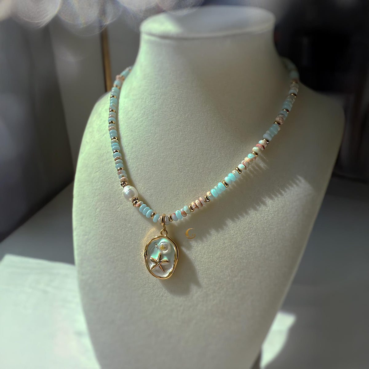 Beaded Choker Necklace with Gold Starfish Pendant