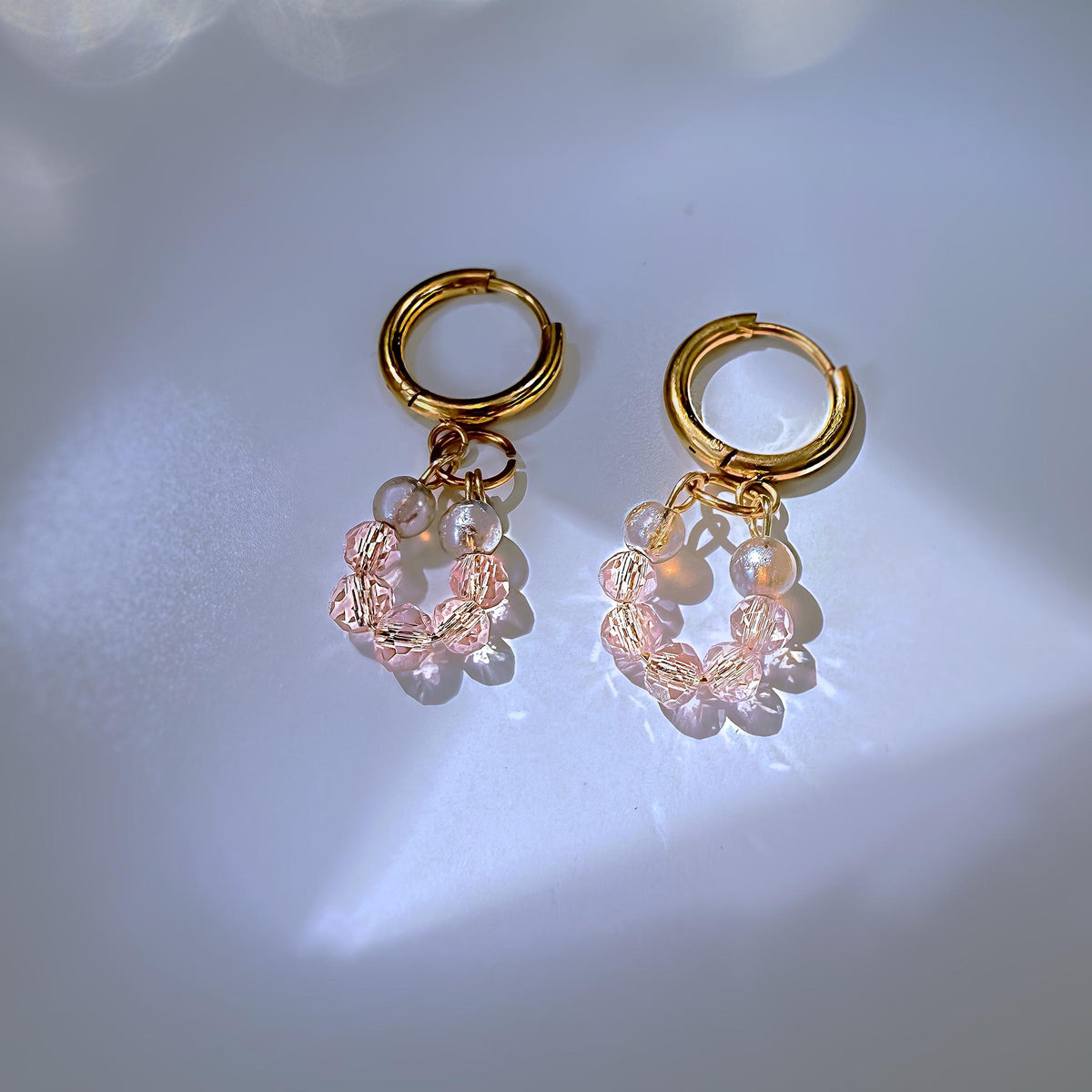 Pink Crystal Huggie Hoop Earrings